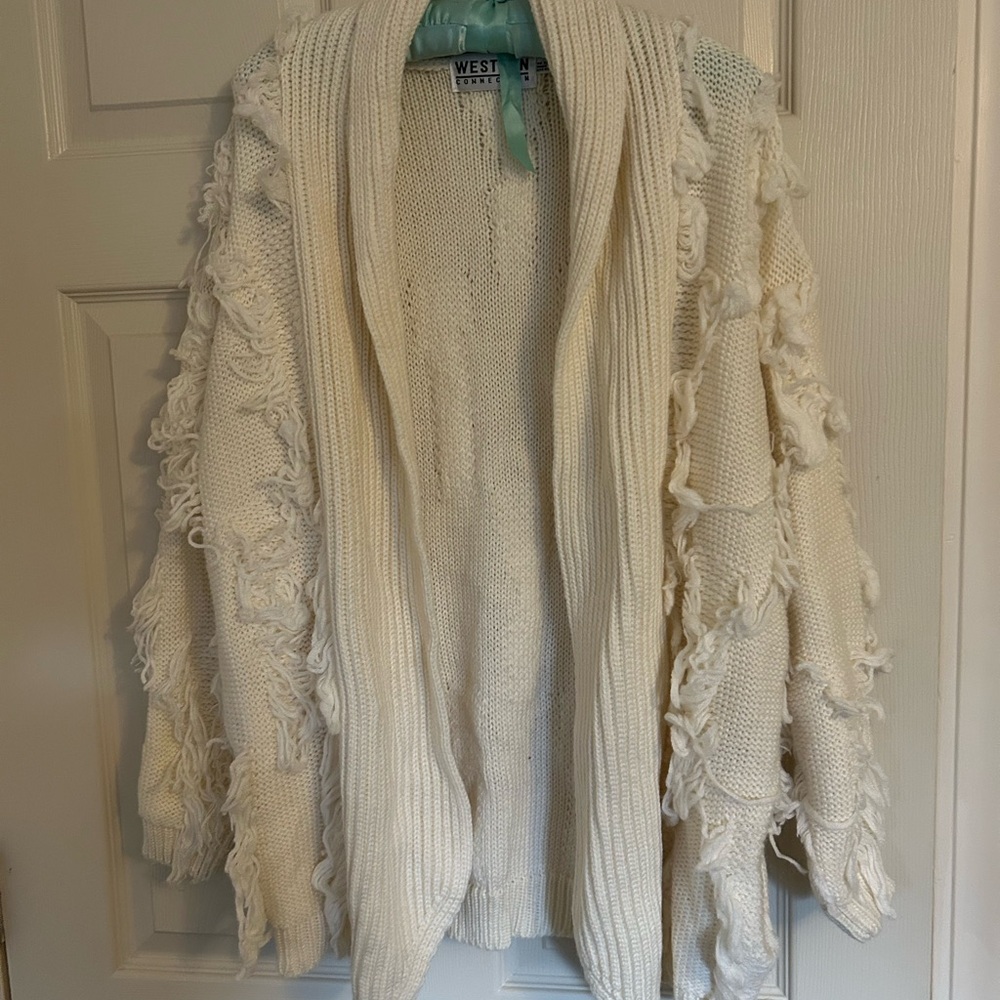 Women's Ivory Fringed Cardigan